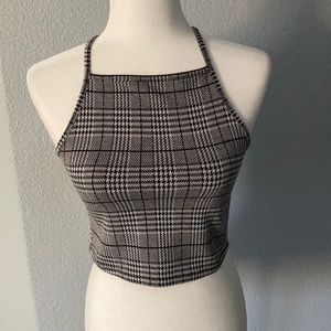 H&M plaid crop top small black white and red